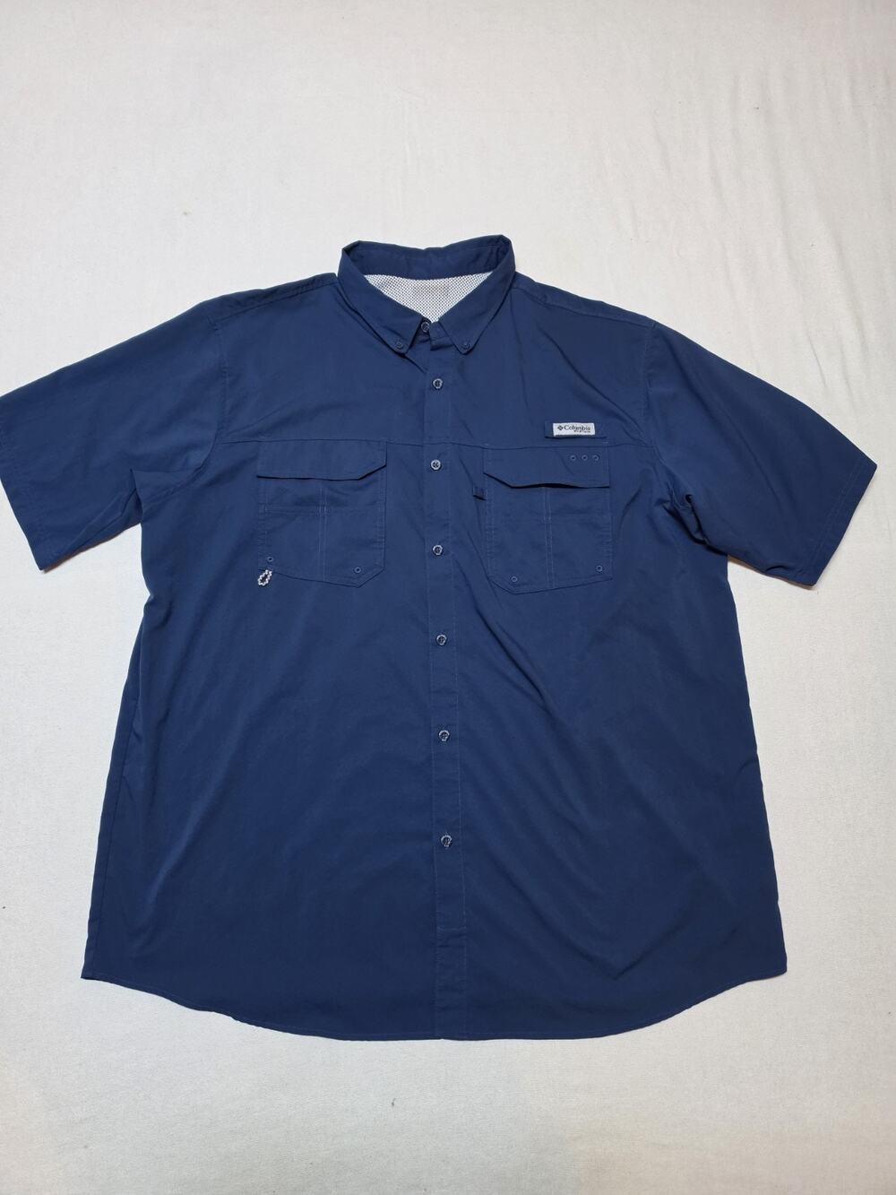 Columbia PFG Men's Blue Short Sleeve Fishing Shirt Button Down Vented Outdoor...